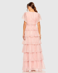 Flutter Sleeve Ruffle Tiered Gown - Petal Pink