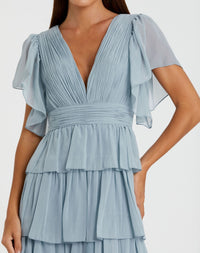 Flutter Sleeve Ruffle Tiered Gown - Petal Pink