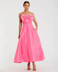 Mac Duggal 49605 Candy Pink strapless ballgown with bow detail - front
