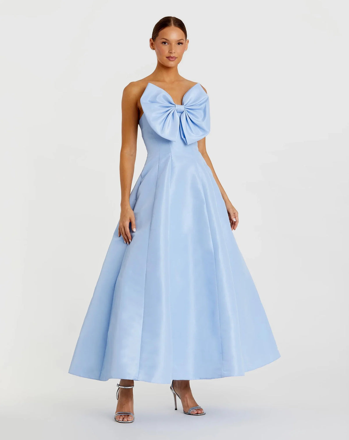 Mac Duggal 49605 French Blue strapless ballgown with bow detail - front