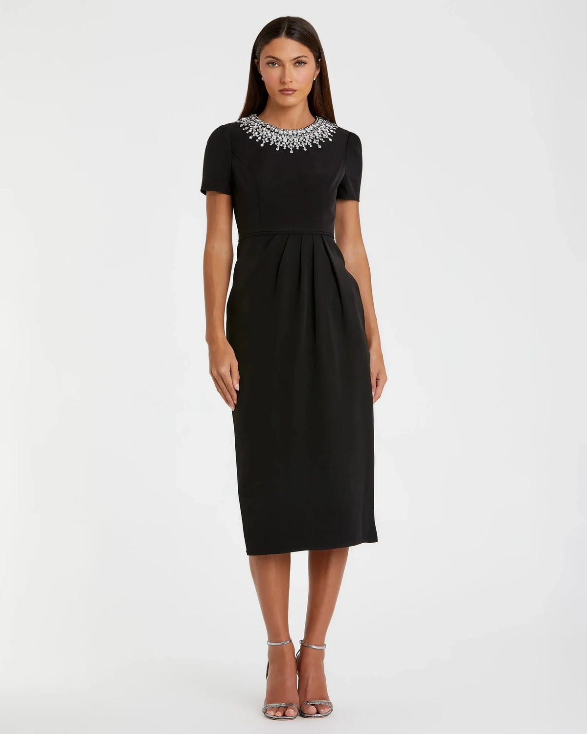 Mac Duggal 49606 Black rhinestone neckline column dress - front
