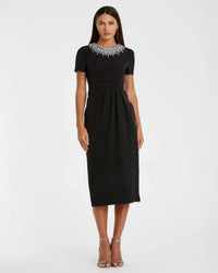 Mac Duggal 49606 Black rhinestone neckline column dress - front