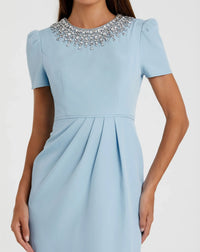 Mac Duggal 49606 French Blue rhinestone neckline column dress - detail