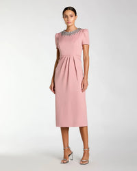 Mac Duggal 49606 Rose Pink rhinestone neckline column dress - front