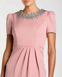 Mac Duggal 49606 Rose Pink rhinestone neckline column dress - detail