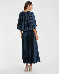 Mac Duggal 49638 Midnight pleated charmeuse capelet tea length dress - back