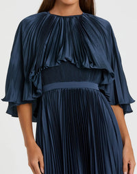 Mac Duggal 49638 Midnight pleated charmeuse capelet tea length dress - detail