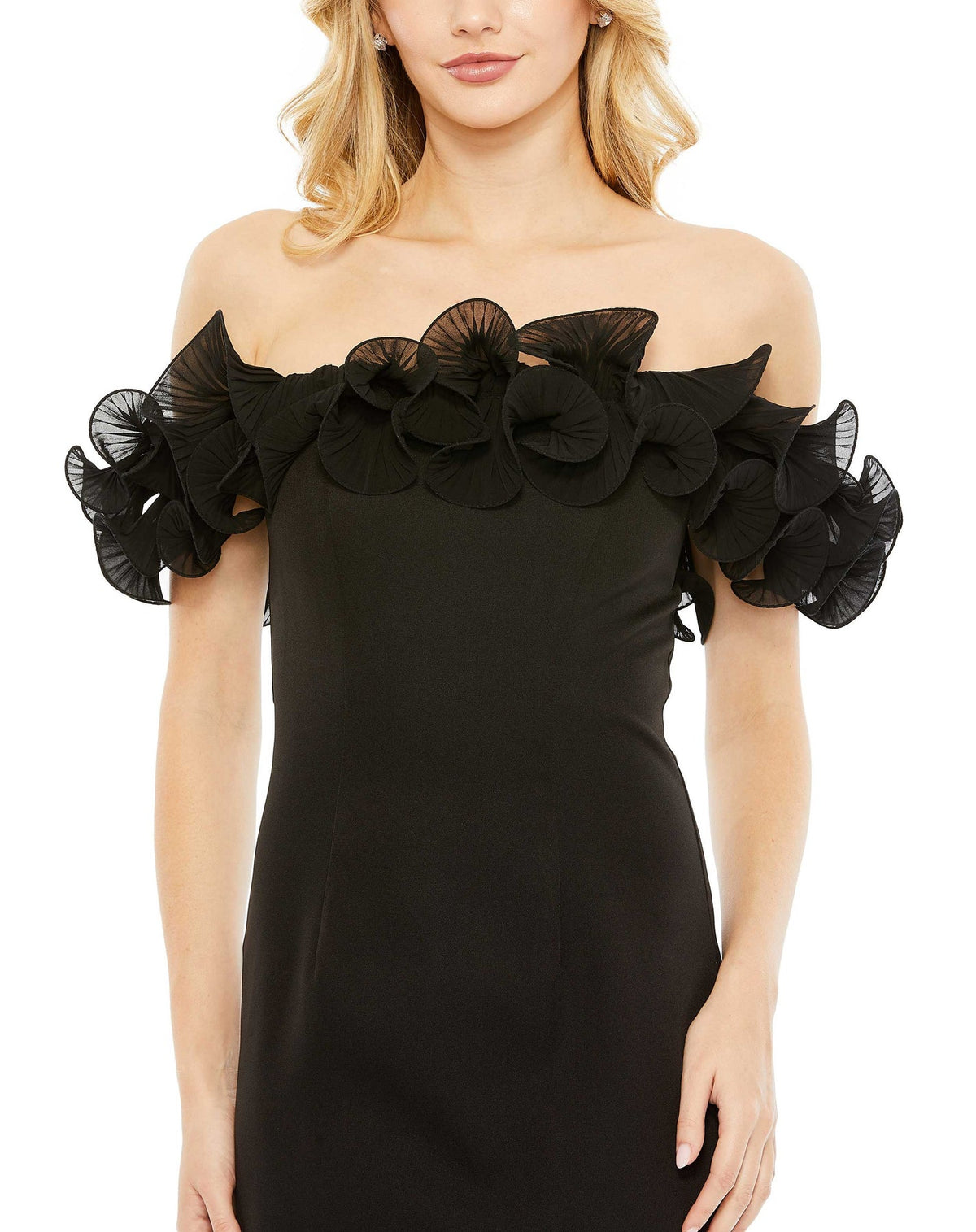 Strapless Ruffle Detail Column Gown - Red
