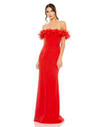 Mac Duggal #49643 Strapless Ruffle Detail Column Gown - Red