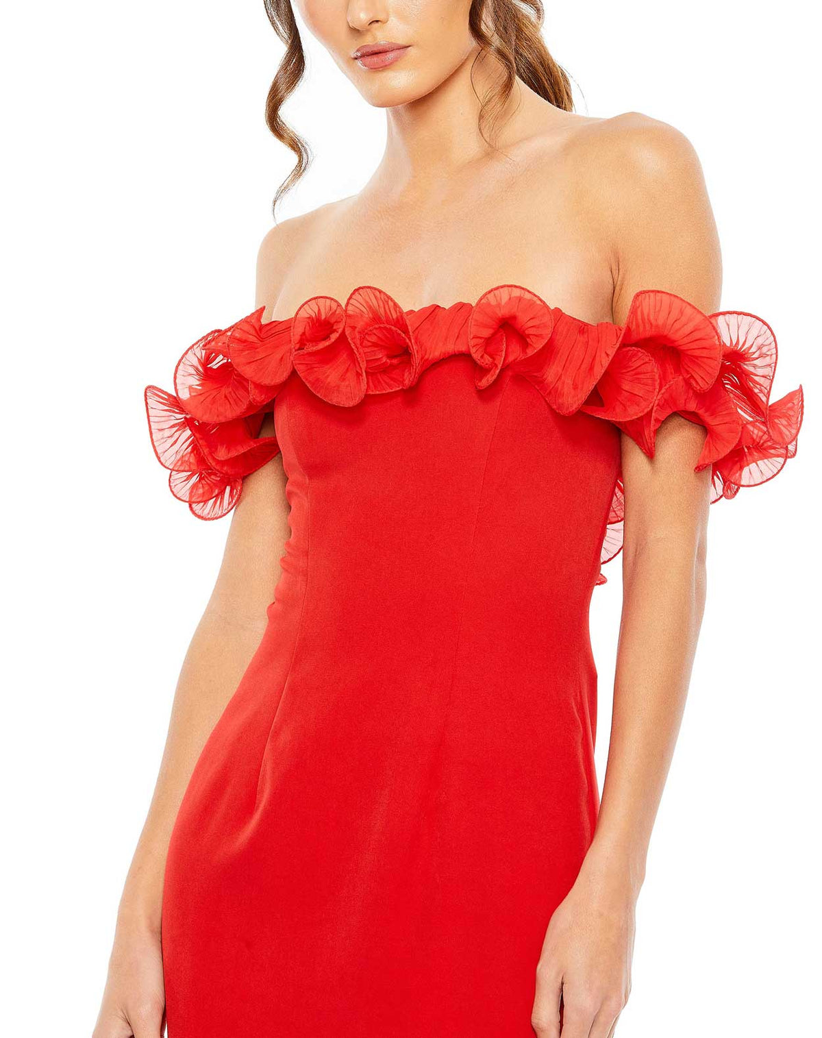Strapless Ruffle Detail Column Gown - Black