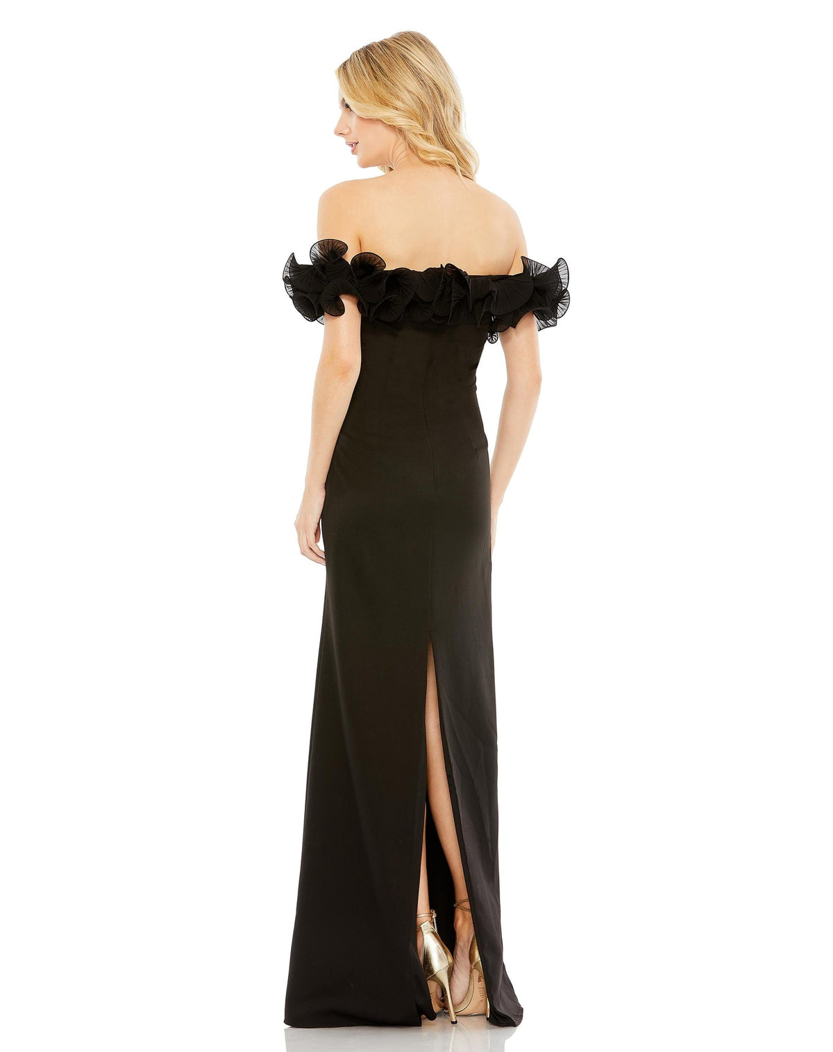 Strapless Ruffle Detail Column Gown - Red