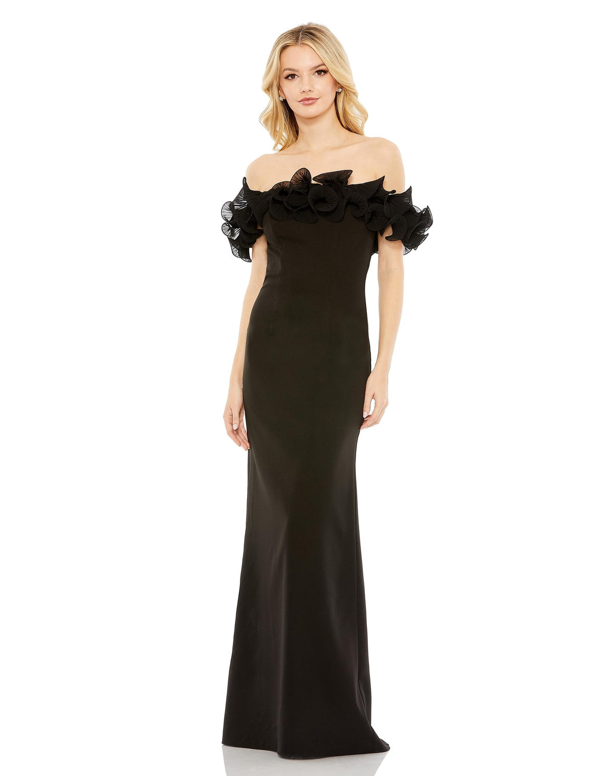 Mac Duggal #49643 Strapless Ruffle Detail Column Gown - Black