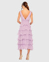 Deep V Sleeveless Ruffle Midi Dress - Orchid