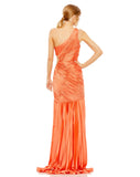 SIDE CUT-OUT ONE-SHOULDER PLEATED GOWN - Apple Green Mac Duggal back view
