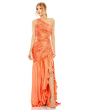 SIDE CUT-OUT ONE-SHOULDER PLEATED GOWN - Apple Green Mac Duggal front