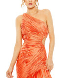 SIDE CUT-OUT ONE-SHOULDER PLEATED GOWN - Apple Green Mac Duggal close up
