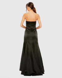 Black Strapless Bow Mermaid Gown - Back