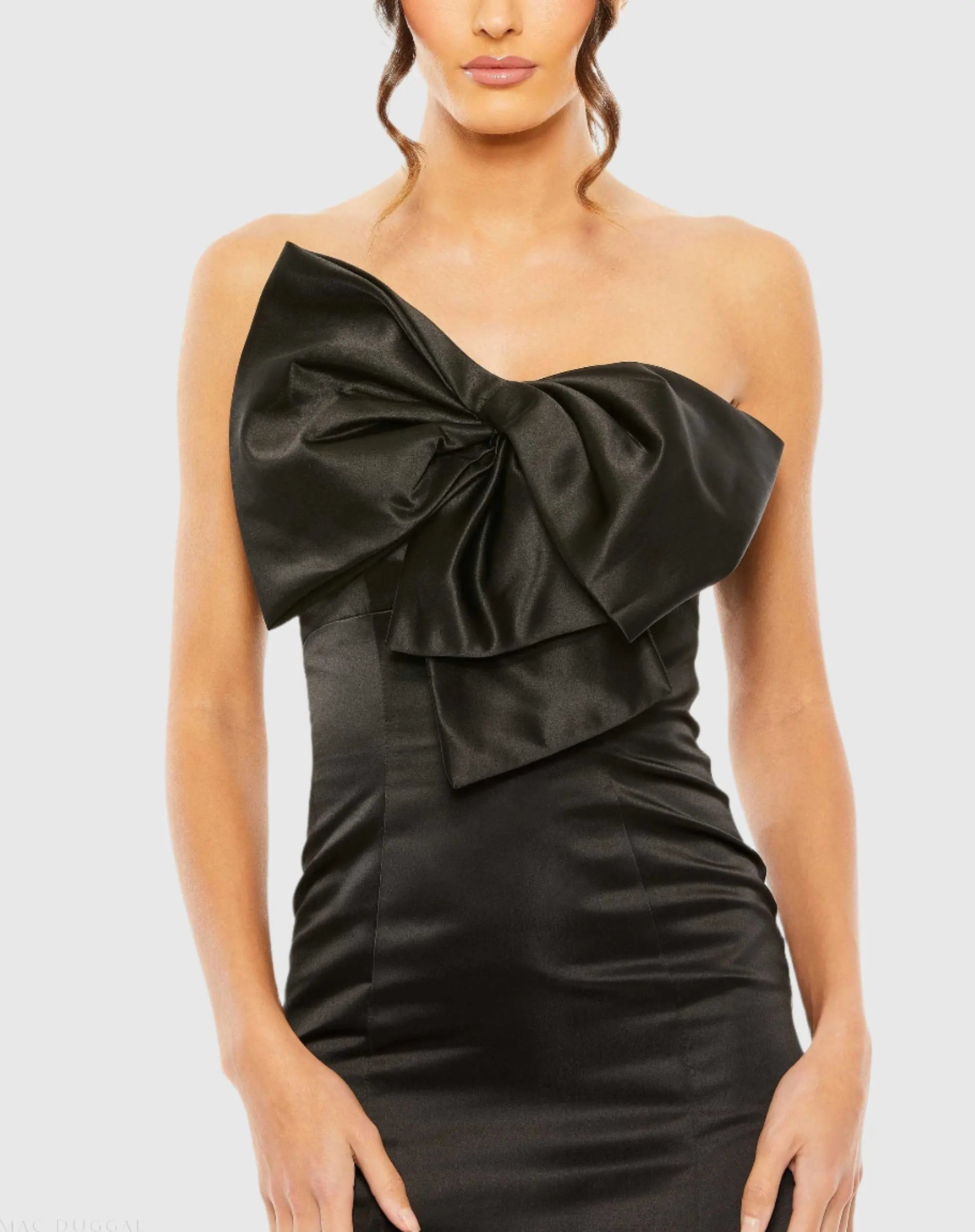 Black Strapless Bow Mermaid Gown - Close Up