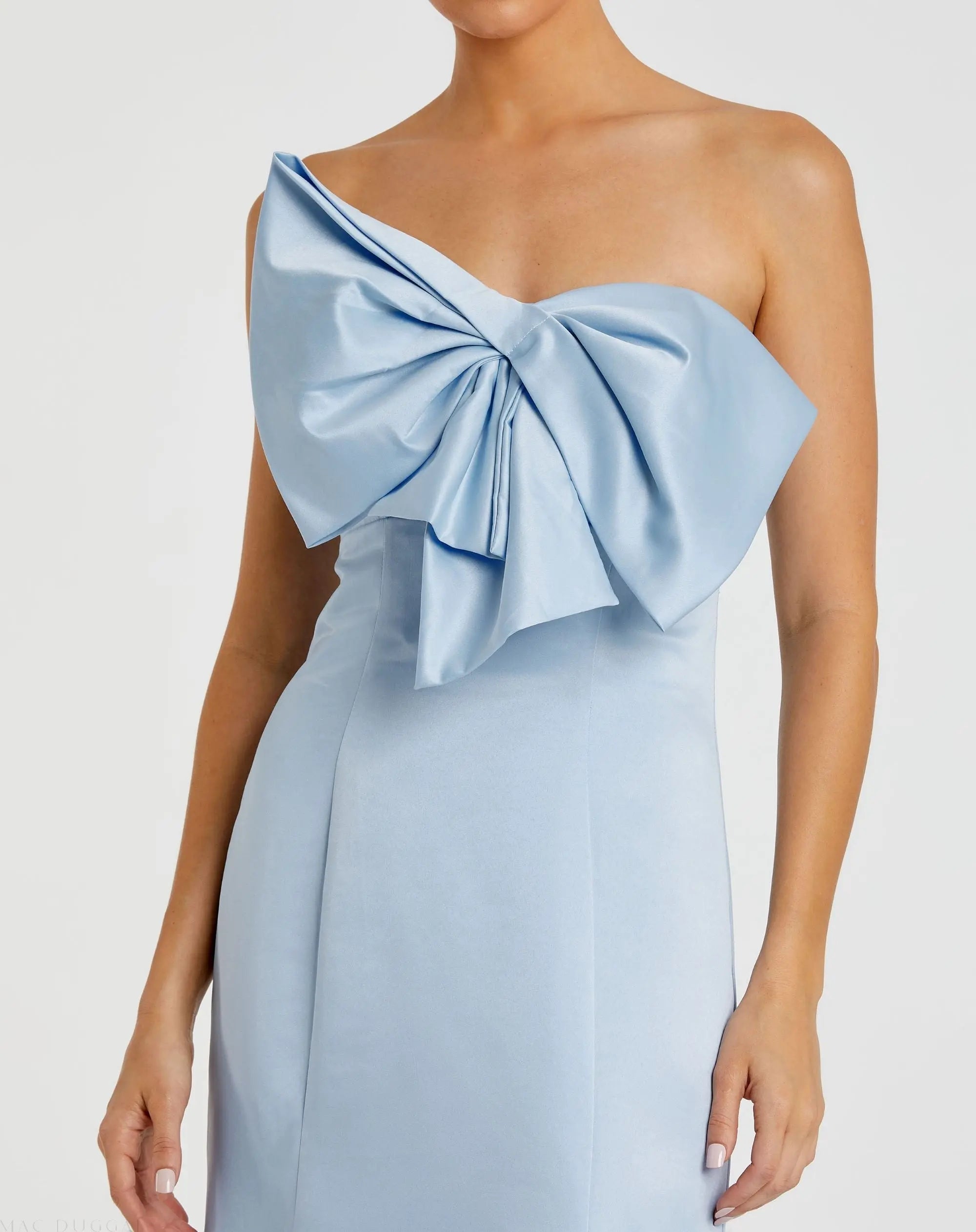 Mac Duggal 49701 Powder Blue strapless bow mermaid gown - Close up detail