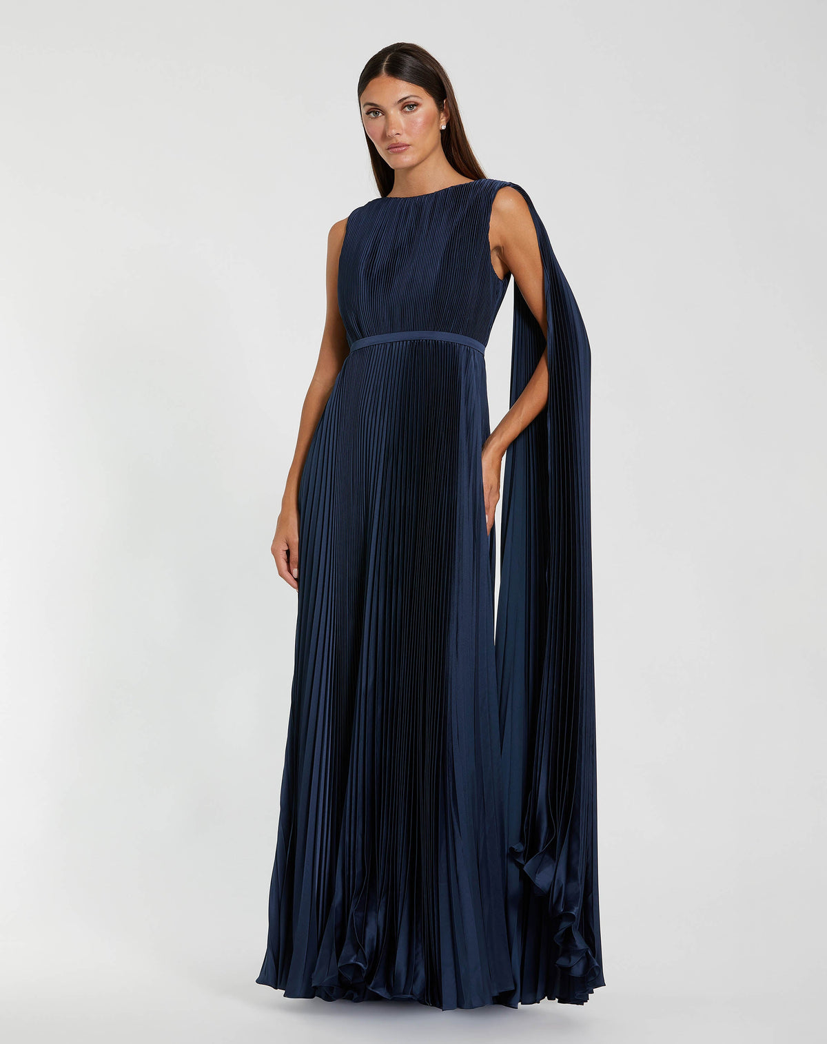 Mac Duggal #49716 Pleated Cape Back Gown Midnight