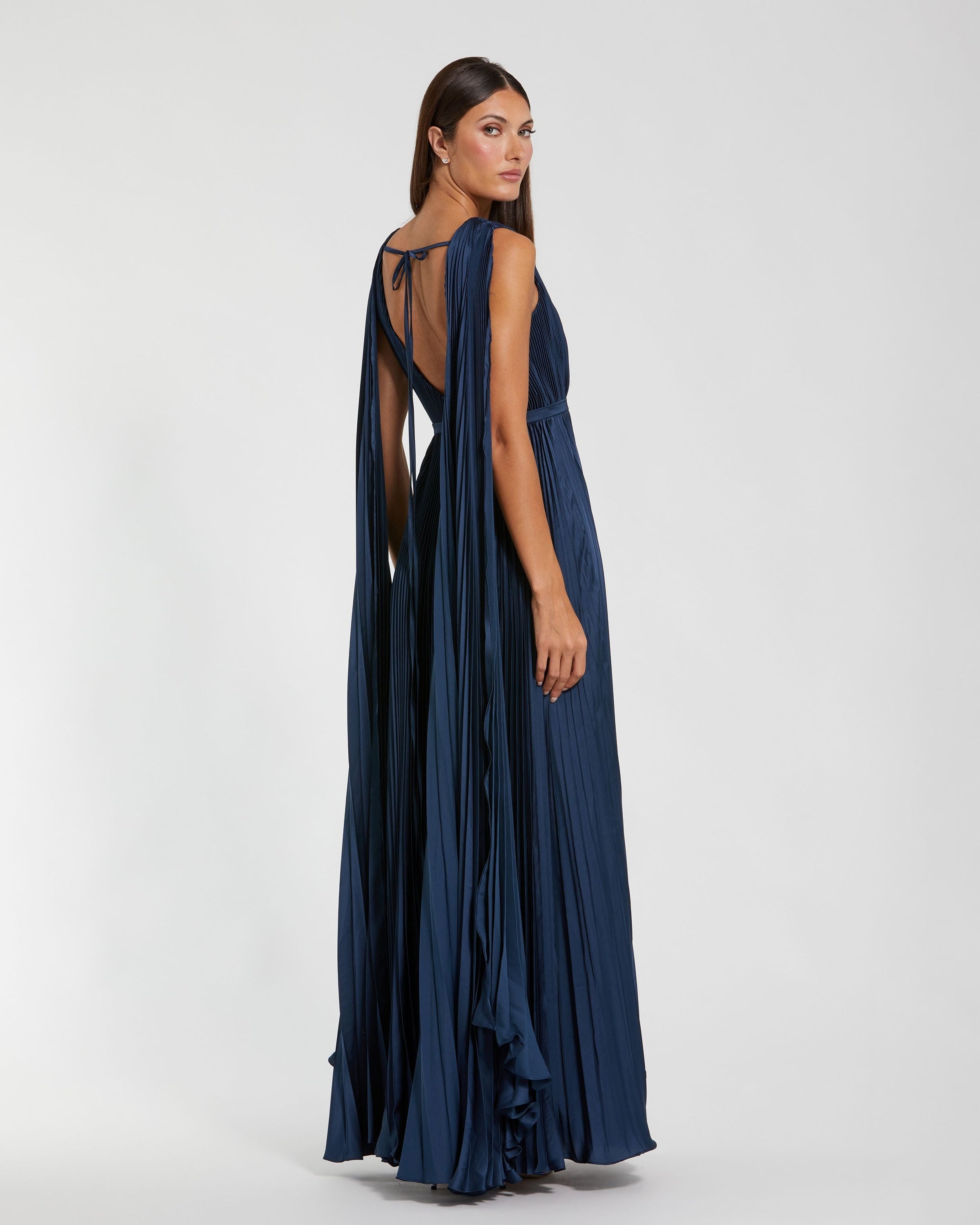 Pleated Cape Back Gown - Midnight