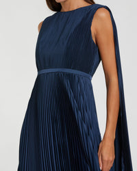 Pleated Cape Back Gown - Midnight