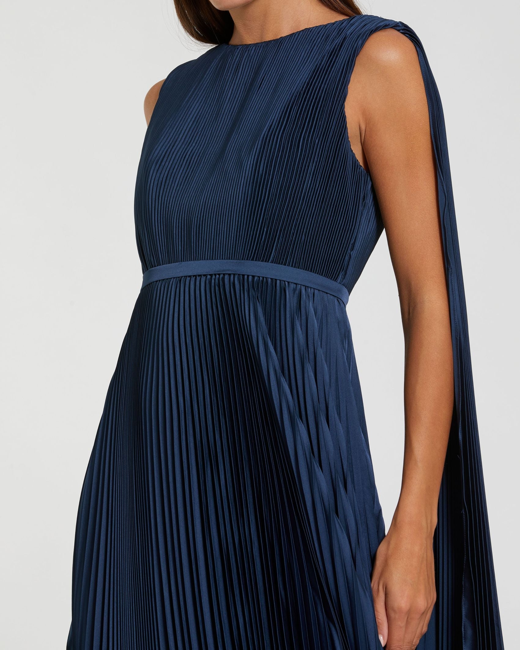 Pleated Cape Back Gown - Midnight