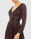 Sequin V Neck Long Sleeve A Line Gown - Taupe