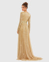 Sequin V Neck Long Sleeve A Line Gown - Taupe