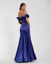 Black Satin Ruffle Off the Shoulder Mermaid Gown - Black
