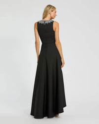 Mac Duggal 49844 Black crepe embellished neck sleeveless high low gown - back