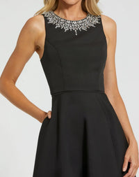 Mac Duggal 49844 Black crepe embellished neck sleeveless high low gown - detail