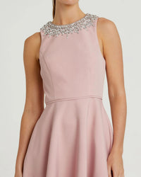 Mac Duggal 49844 Blush crepe embellished neck sleeveless high low gown - detail