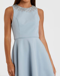 Mac Duggal 49844 Powder Blue crepe embellished neck sleeveless high low gown - detail