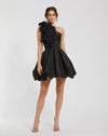 Mac Duggal Black Taffeta One Shoulder Ruffle Bubble Mini Dress #49858