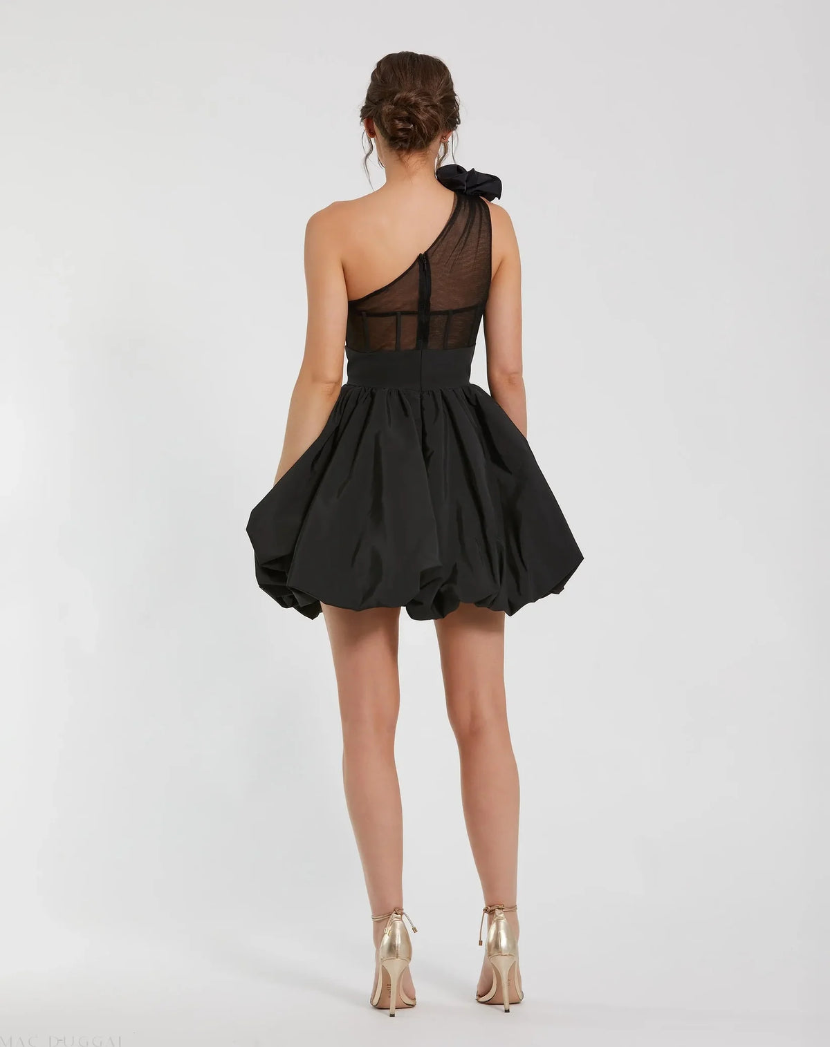 Mac Duggal Black Taffeta One Shoulder Ruffle Bubble Mini Dress #49858