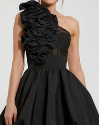 Mac Duggal Black Taffeta One Shoulder Ruffle Bubble Mini Dress #49858
