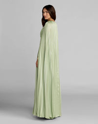 Mac Duggal #49872 sage pleated charmeuse v neck gown with cape
