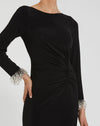 Long Sleeve Jersey Gown With Beaded Cuff Sleeves - Black
