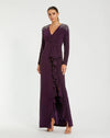 Mac Duggal Long Sleeve Gown with Cascading Ruffle & Rhinestone Shoulders #49897 Amethyst 