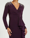 Long Sleeve Gown with Rhinestones - Amethyst