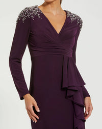 Long Sleeve Gown with Rhinestones - Amethyst