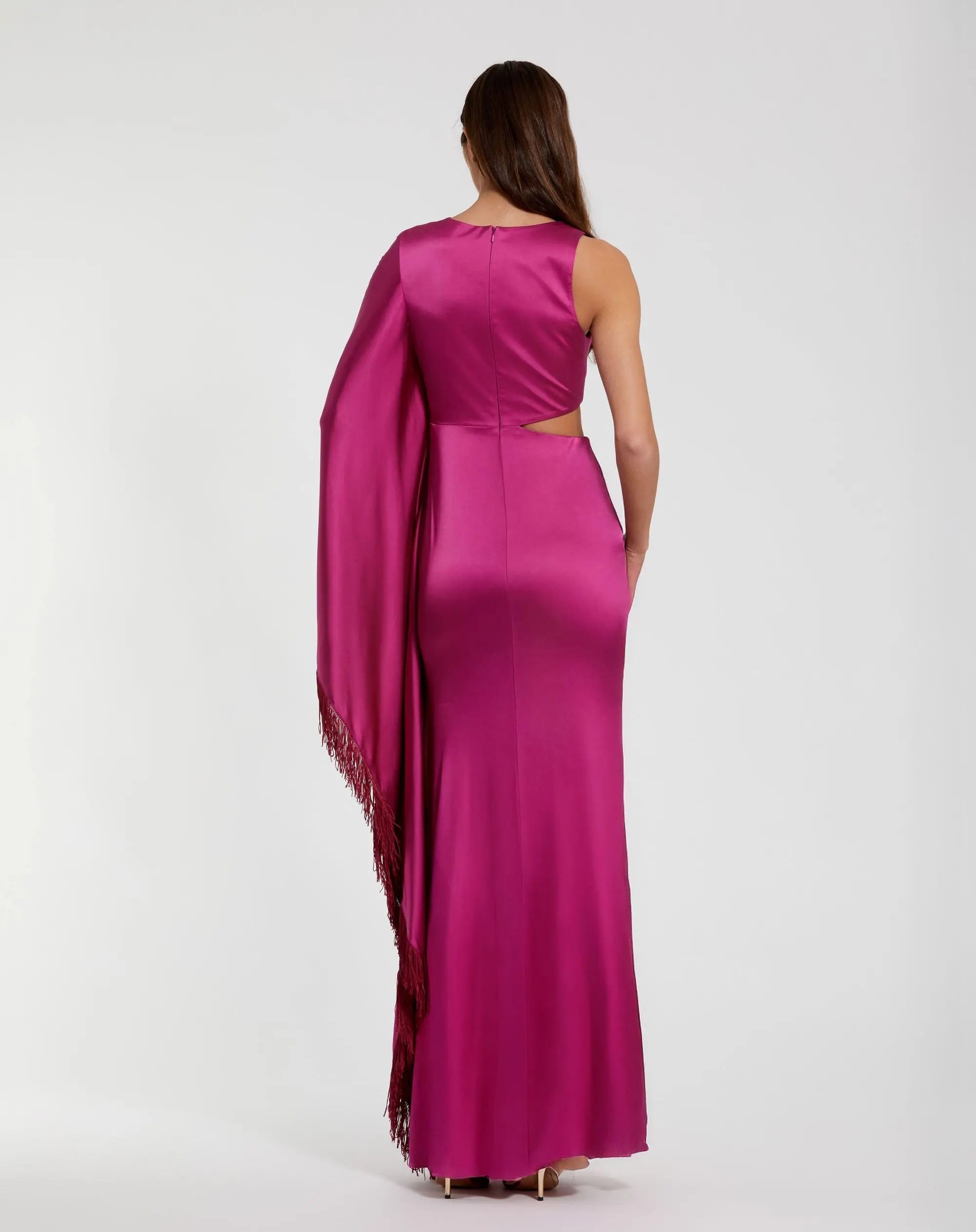 Mac Duggal 49898 Magenta cut out fringe kaftan gown - back