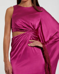 Mac Duggal 49898 Magenta cut out fringe kaftan gown - detail