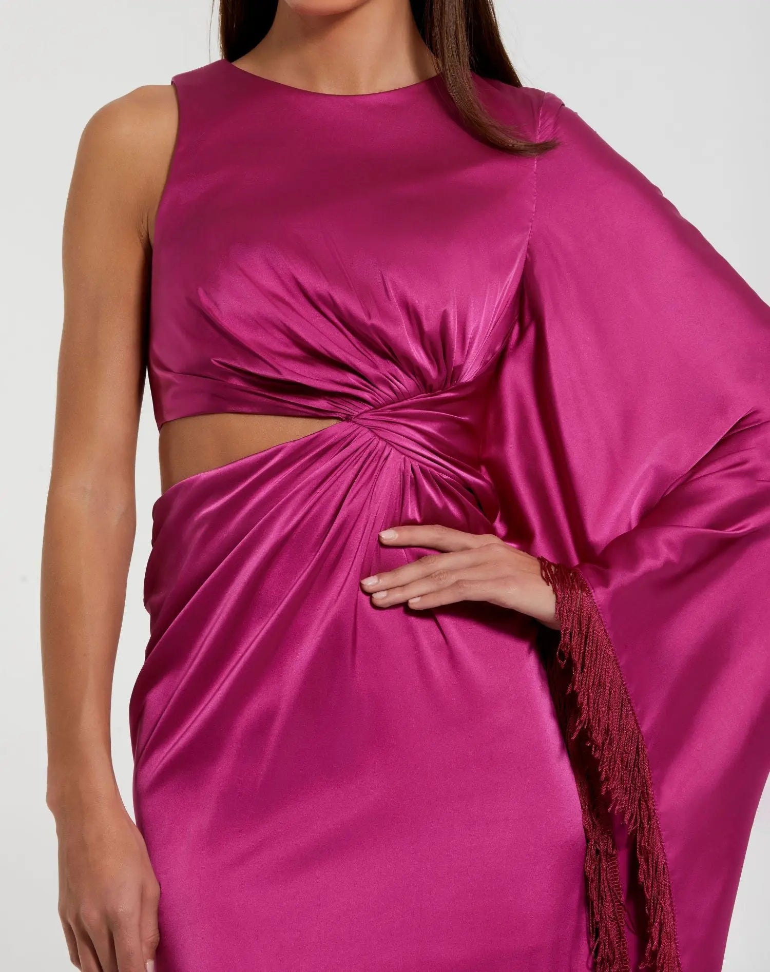 Mac Duggal 49898 Magenta cut out fringe kaftan gown - detail