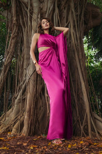 Mac Duggal 49898 Magenta cut out fringe kaftan gown
