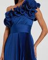 Pleated Charmeuse One Shoulder Ruffle Gown - Cobalt Blue