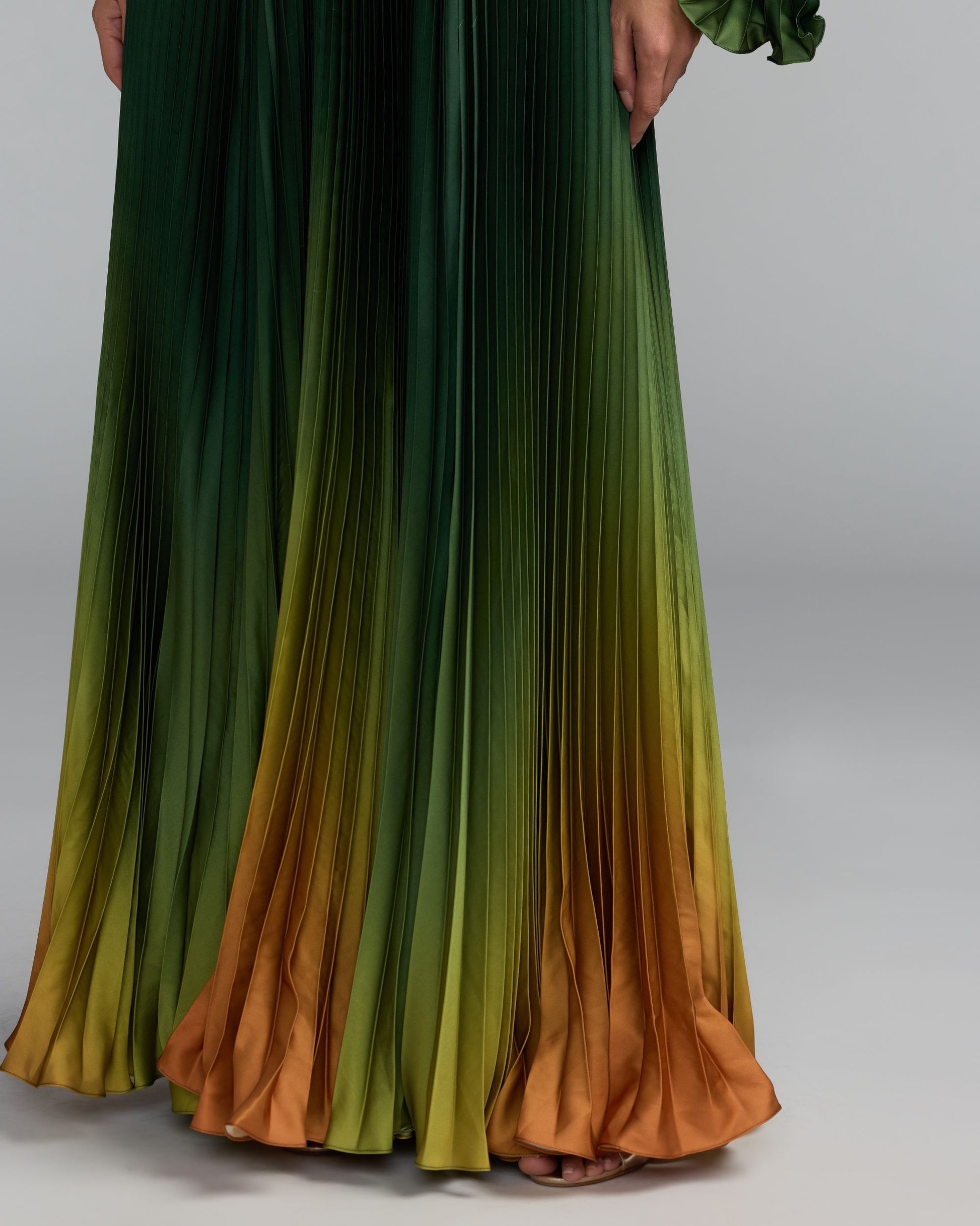 Mac Duggal #49903 green ombre gown one shoulder detail