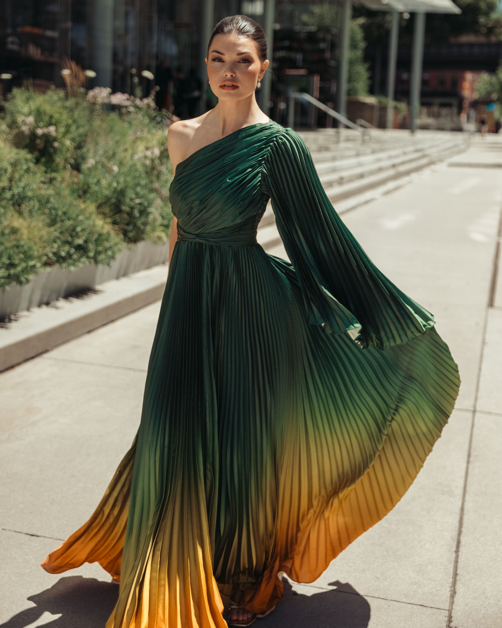 Mac Duggal #49903 green ombre gown lifestyle alternate