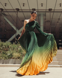 Mac Duggal #49903 green ombre gown lifestyle side